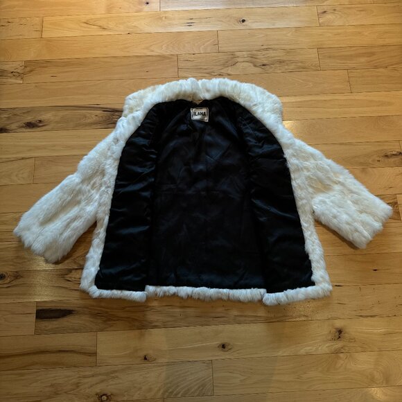 White Rabbit Genuine Fur Coat Vintage Luxury Volume Ilana Pockets S/M - Picture 8 of 9